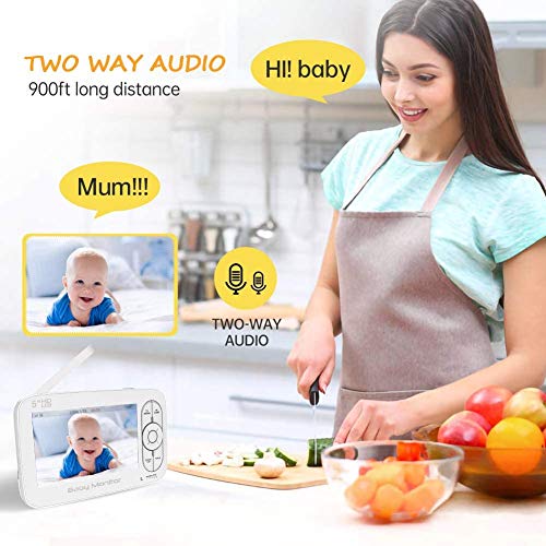 Baby Monitor, AUTENS 720P 5 Cm HD Video Prikaz Bebu Pratiti sa Kamerom i Dva Puta Zvuk, Auto Noć Viziju,